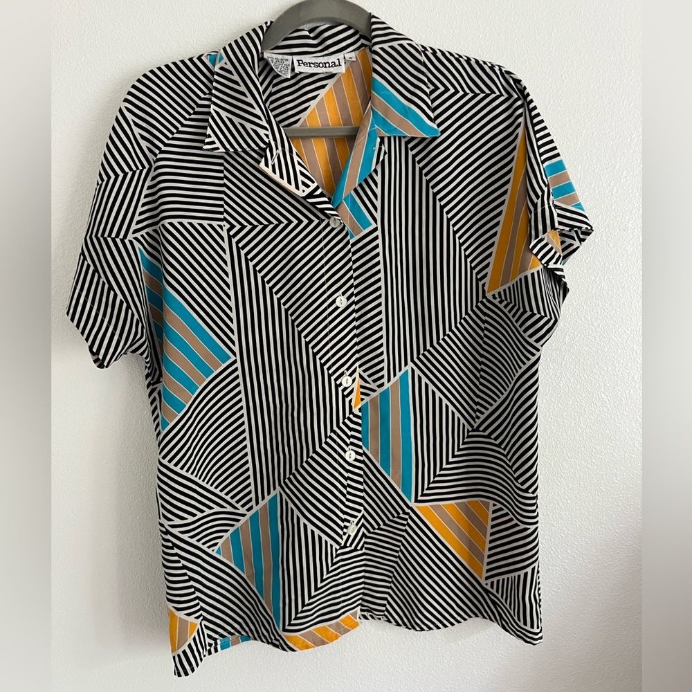 Vintage Geometric Button-Down Blouse sz 10